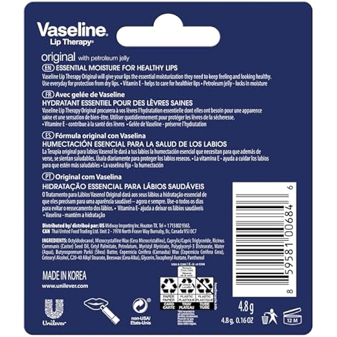 Vaseline LIP THERAPY ORIGINAL 8-PACK  MOISTURIZING LIP BALM FOR VERY DRY LIPS, 0.16 OZ EA - Image 2